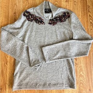 PatBO Gray knit Turtleneck Sweater with Embellished Accents Women size M